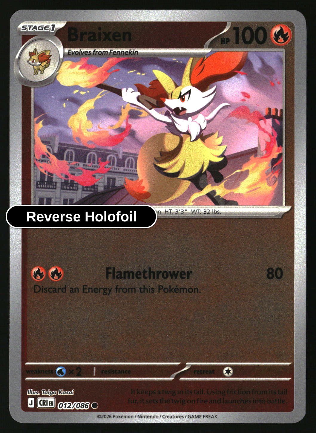 Braixen - 012/086 - [CRI - ME04: Chaos Rising] - Reverse Holofoil