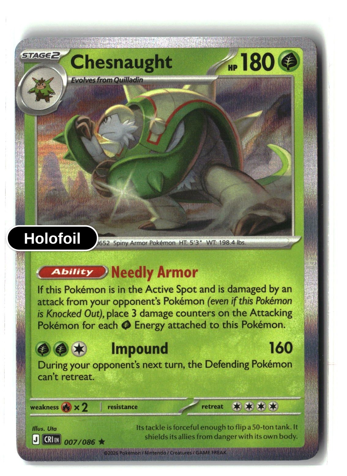Chesnaught - 007/086 - [CRI - ME04: Chaos Rising] - Holofoil