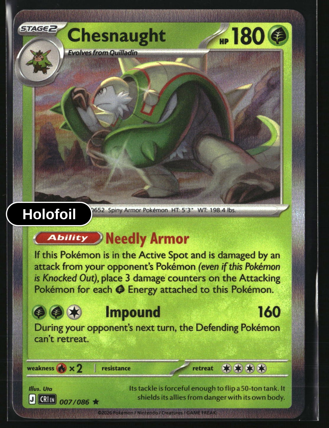 Chesnaught - 007/086 - [CRI - ME04: Chaos Rising] - Holofoil