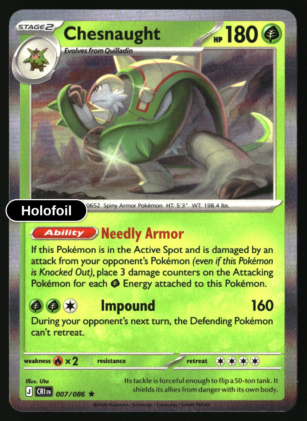 Chesnaught - 007/086 - [CRI - ME04: Chaos Rising] - Holofoil