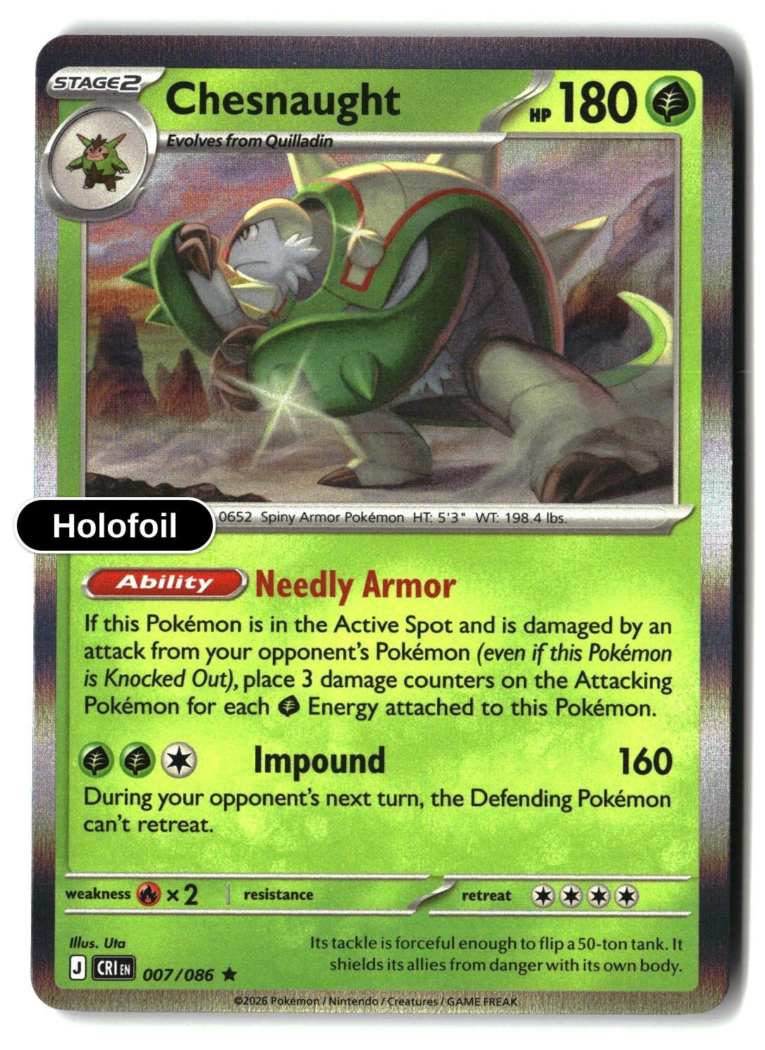 Chesnaught - 007/086 - [CRI - ME04: Chaos Rising] - Holofoil