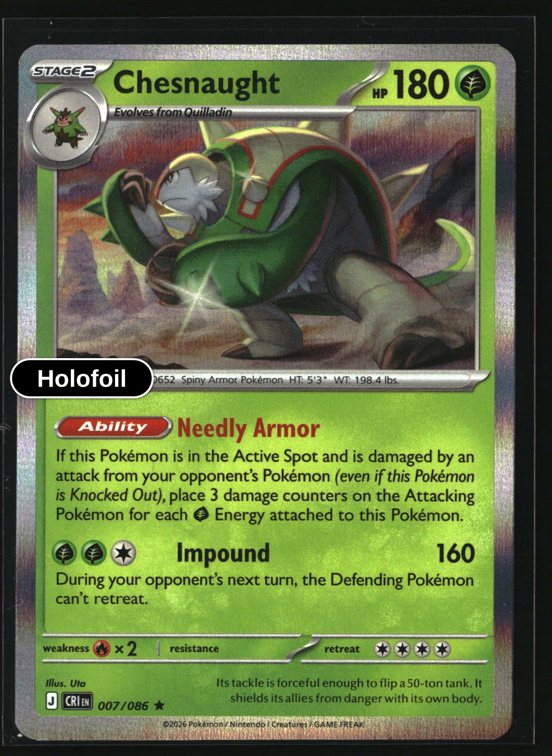 Chesnaught - 007/086 - [CRI - ME04: Chaos Rising] - Holofoil