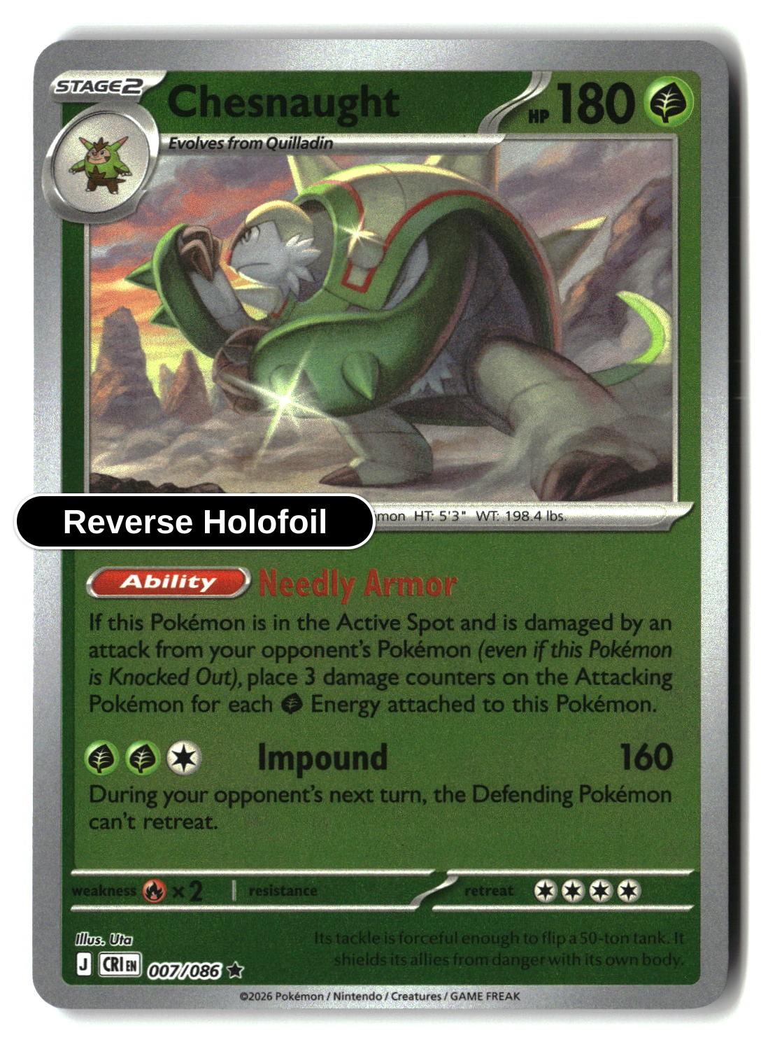 Chesnaught - 007/086 - [CRI - ME04: Chaos Rising] - Reverse Holofoil