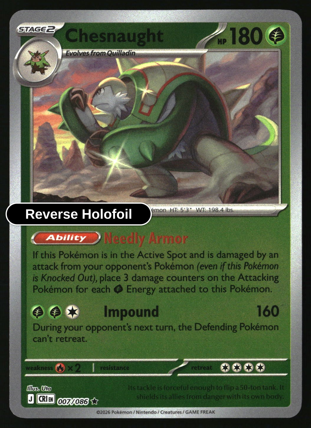 Chesnaught - 007/086 - [CRI - ME04: Chaos Rising] - Reverse Holofoil
