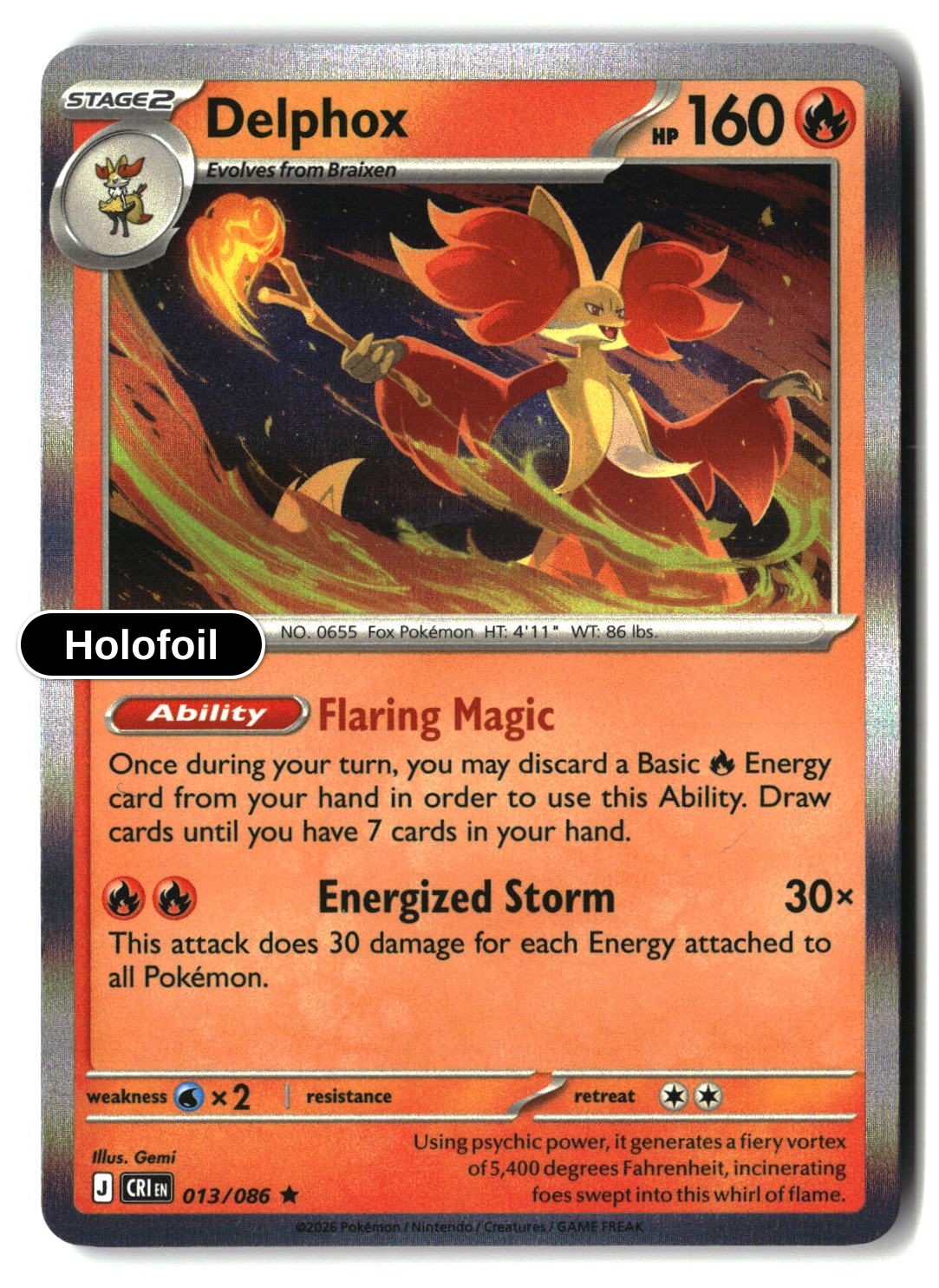 Delphox - 013/086 - [CRI - ME04: Chaos Rising] - Holofoil