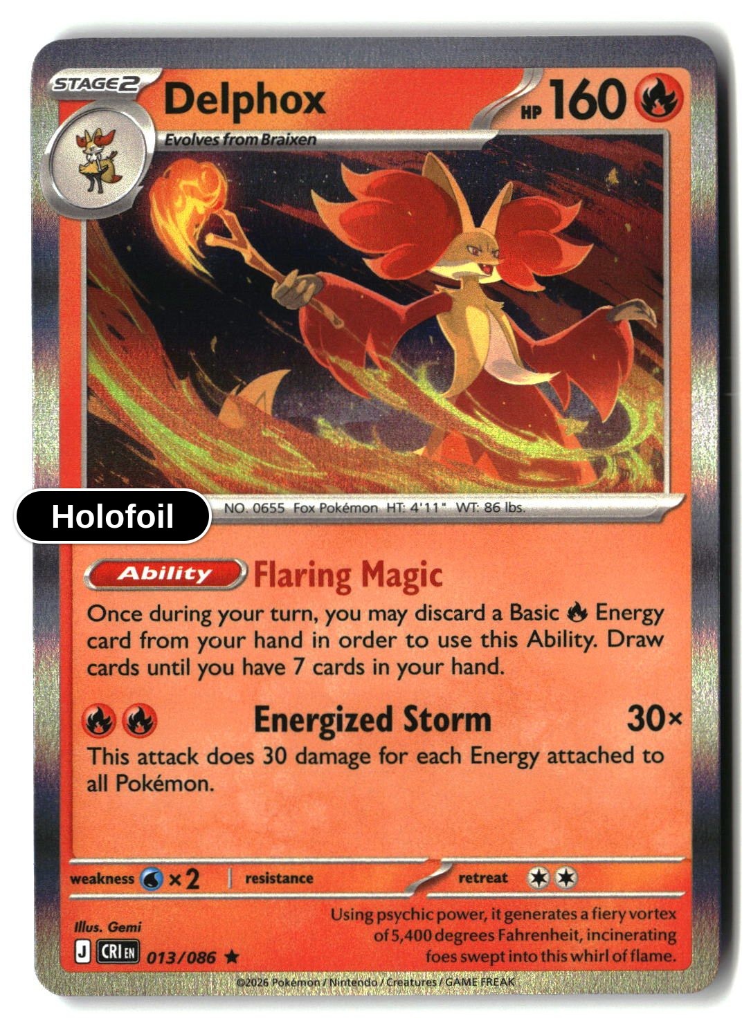 Delphox - 013/086 - [CRI - ME04: Chaos Rising] - Holofoil