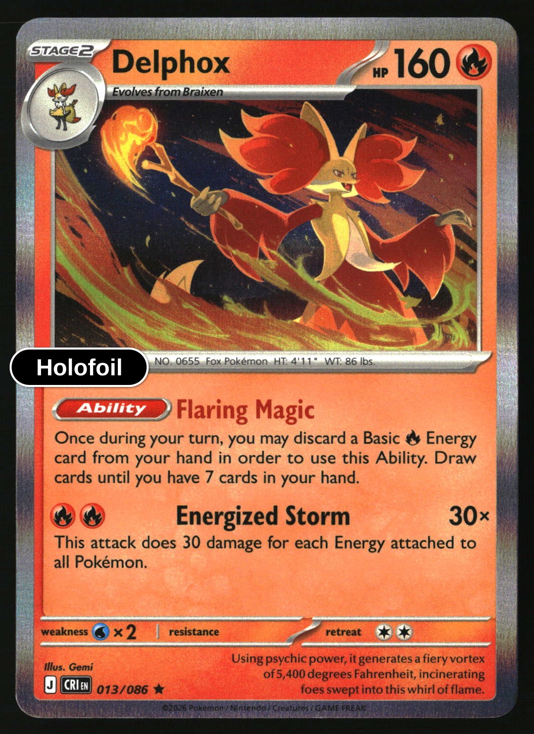 Delphox - 013/086 - [CRI - ME04: Chaos Rising] - Holofoil