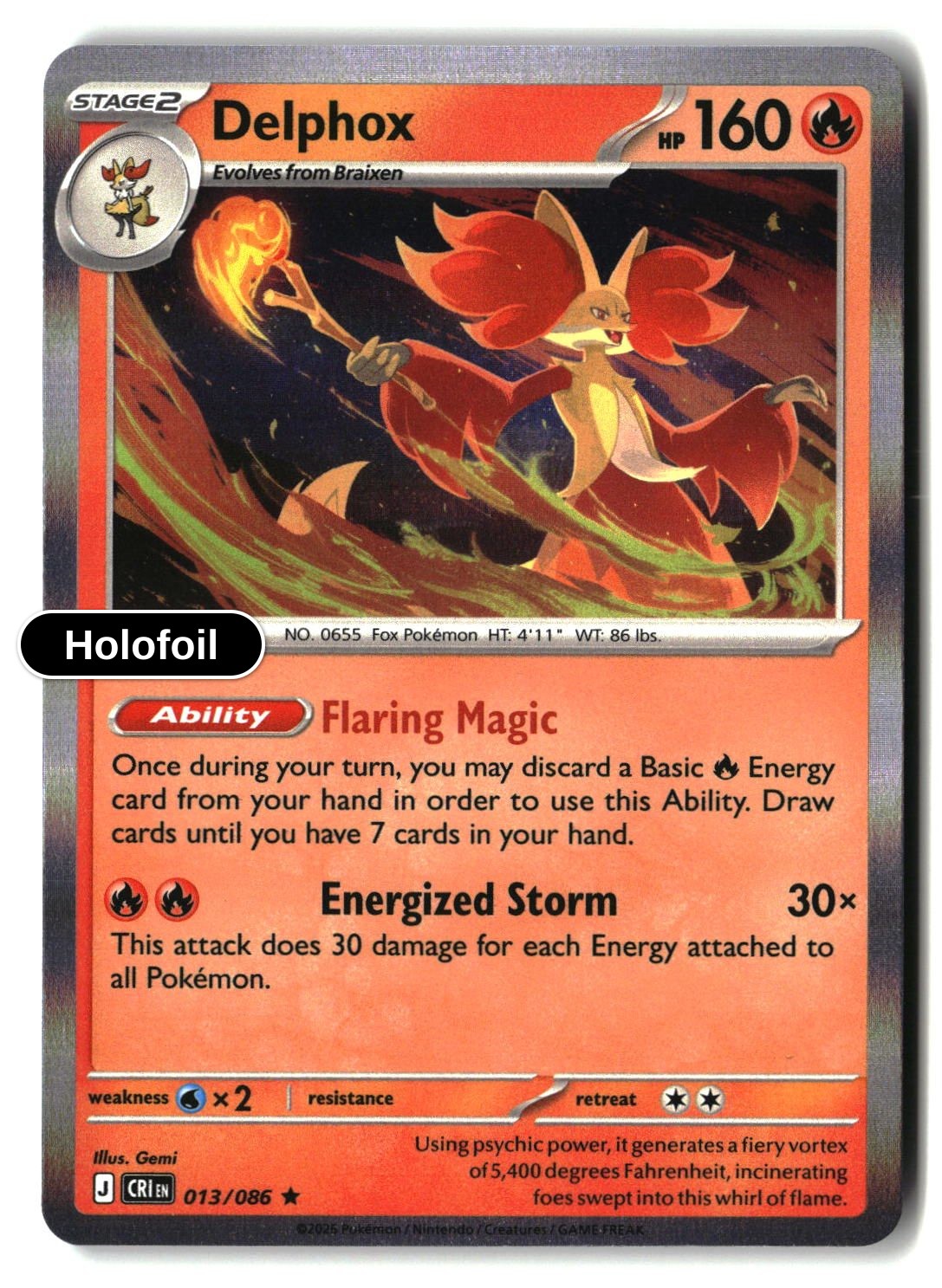 Delphox - 013/086 - [CRI - ME04: Chaos Rising] - Holofoil