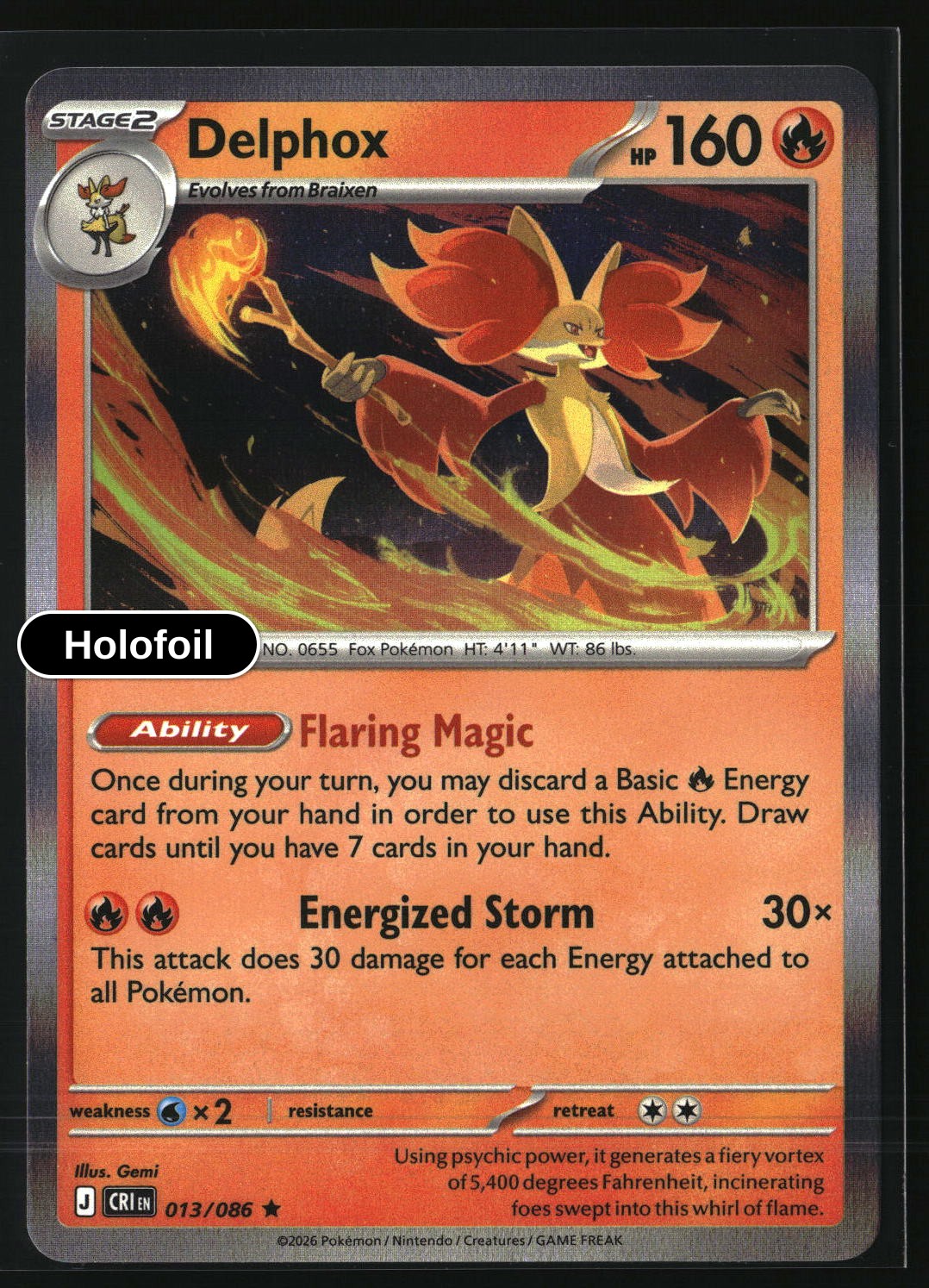 Delphox - 013/086 - [CRI - ME04: Chaos Rising] - Holofoil