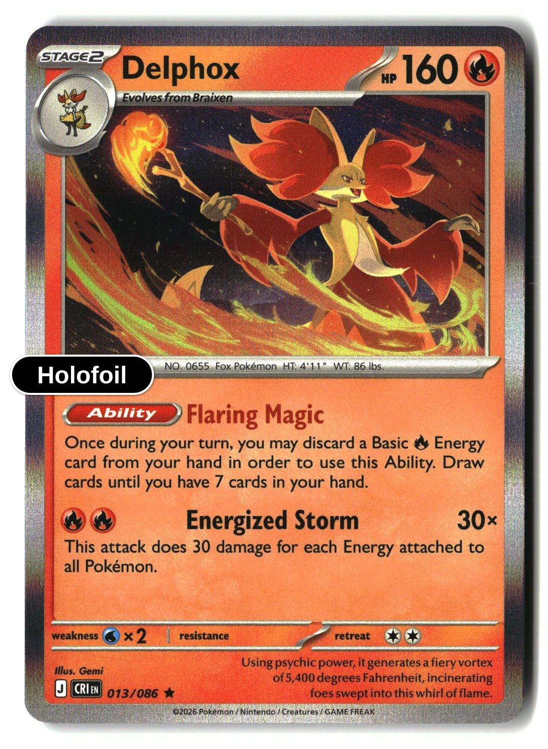 Delphox - 013/086 - [CRI - ME04: Chaos Rising] - Holofoil