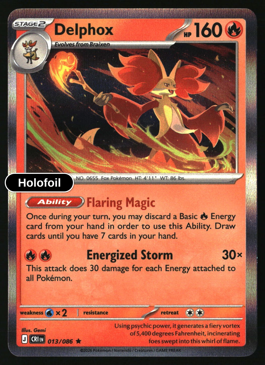 Delphox - 013/086 - [CRI - ME04: Chaos Rising] - Holofoil