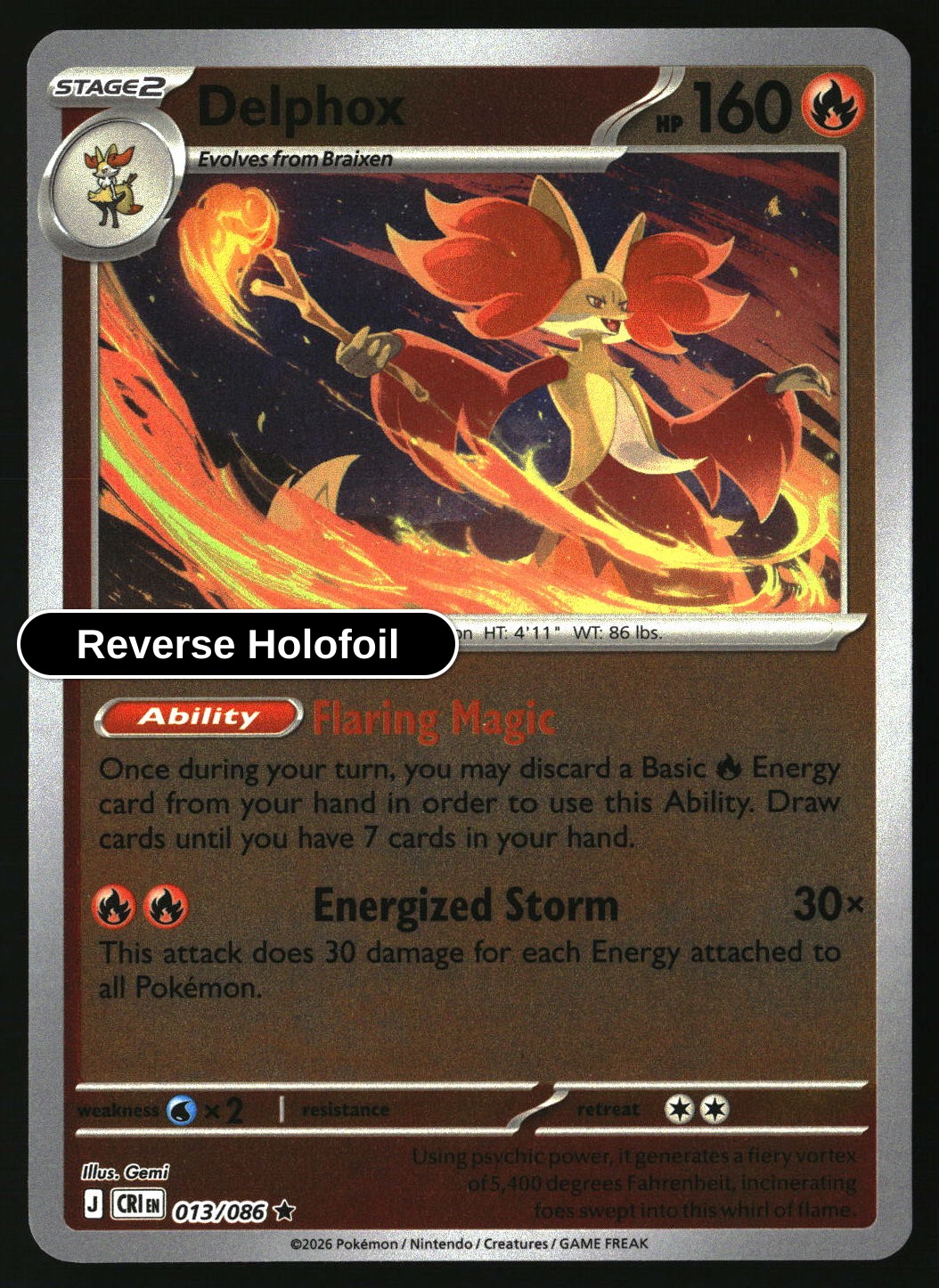 Delphox - 013/086 - [CRI - ME04: Chaos Rising] - Reverse Holofoil