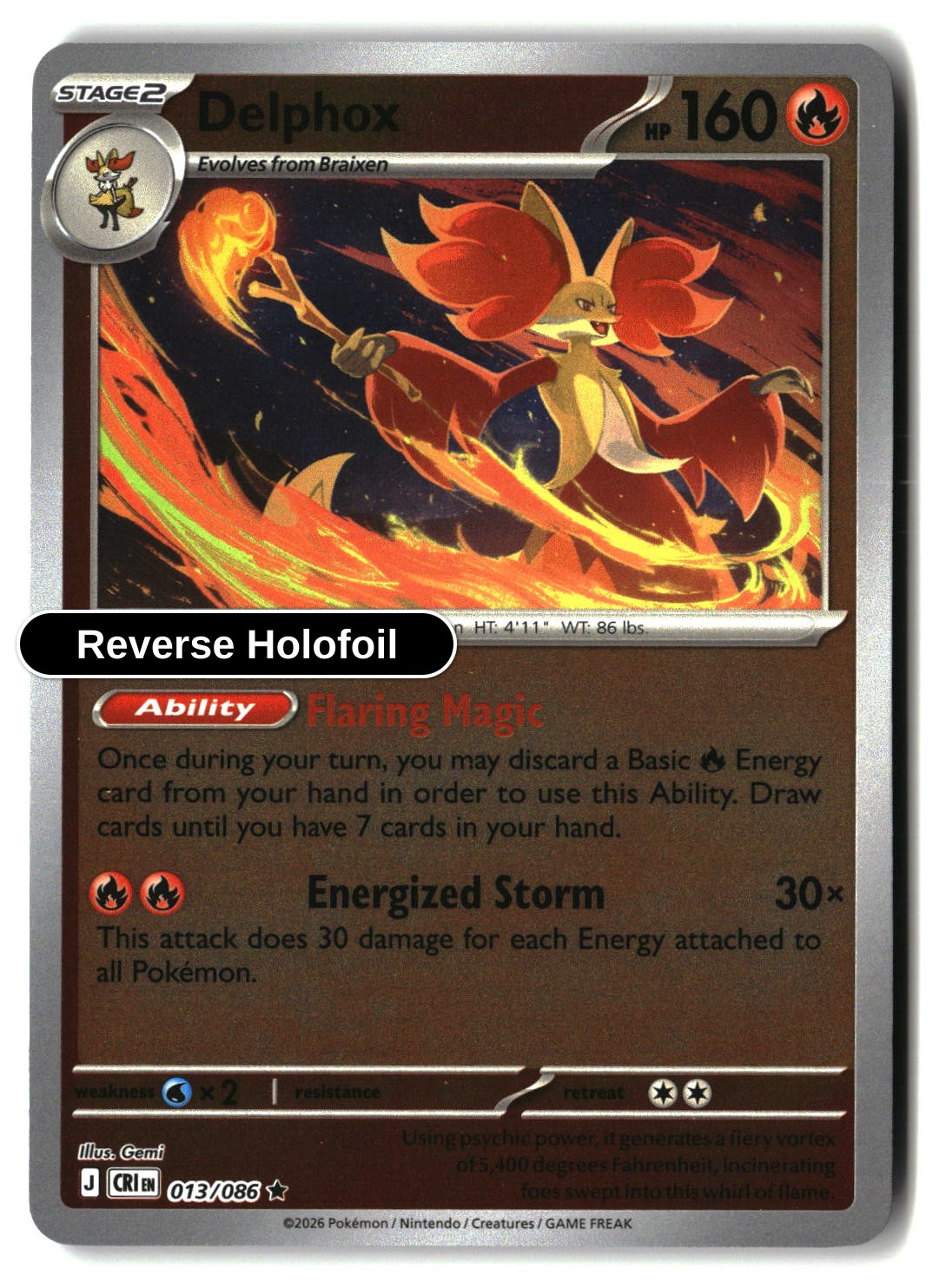 Delphox - 013/086 - [CRI - ME04: Chaos Rising] - Reverse Holofoil