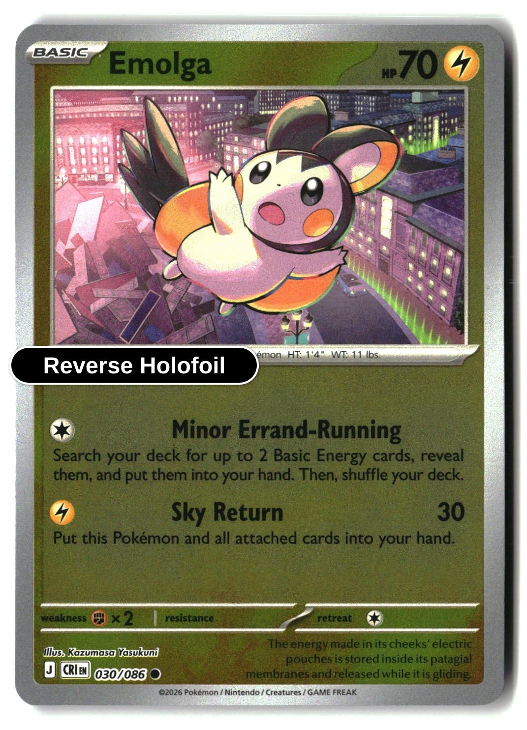 Emolga - 030/086 - [CRI - ME04: Chaos Rising] - Reverse Holofoil