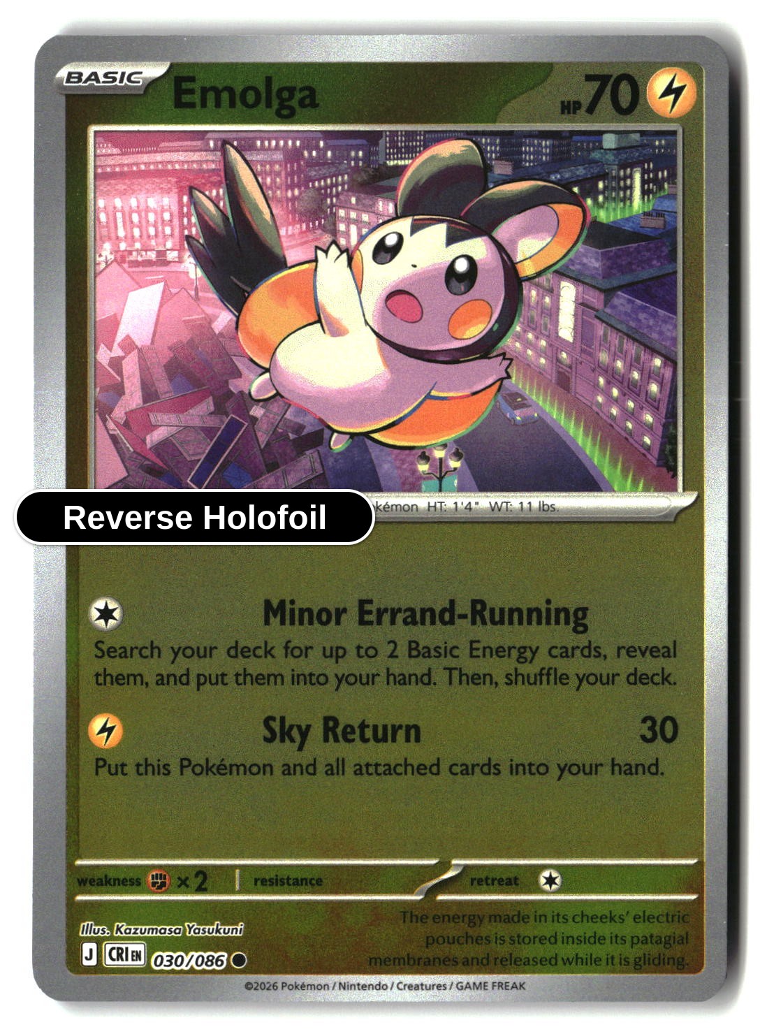 Emolga - 030/086 - [CRI - ME04: Chaos Rising] - Reverse Holofoil
