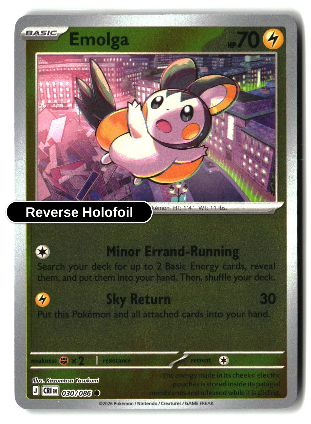 Emolga - 030/086 - [CRI - ME04: Chaos Rising] - Reverse Holofoil
