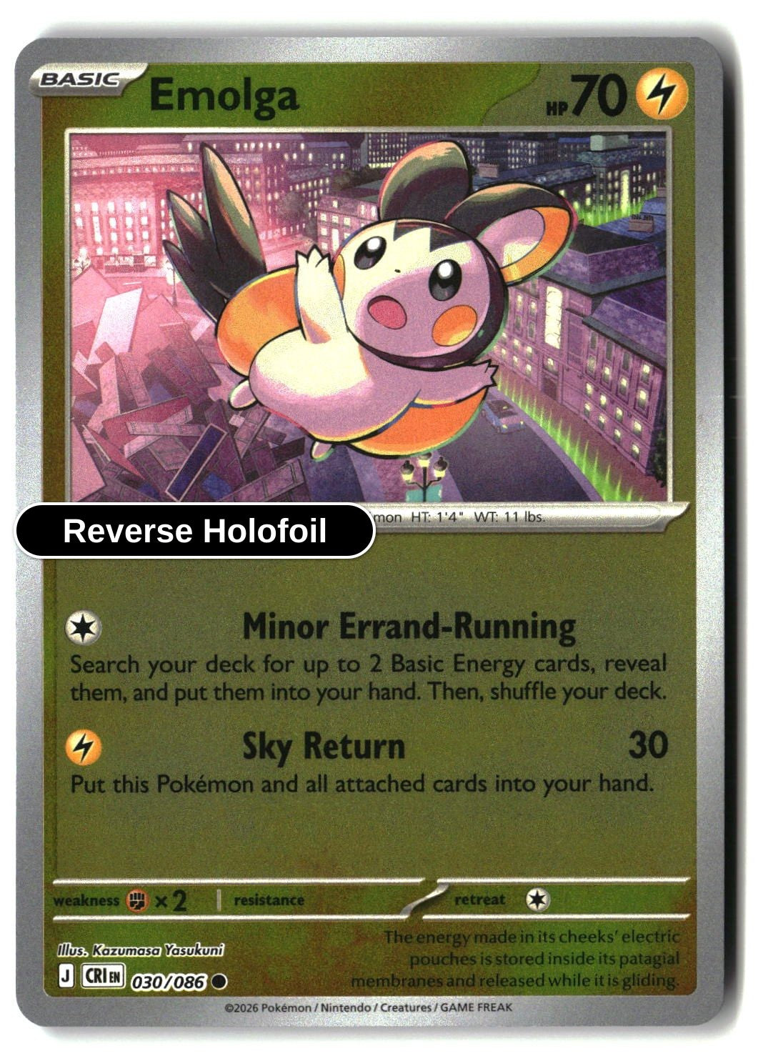 Emolga - 030/086 - [CRI - ME04: Chaos Rising] - Reverse Holofoil