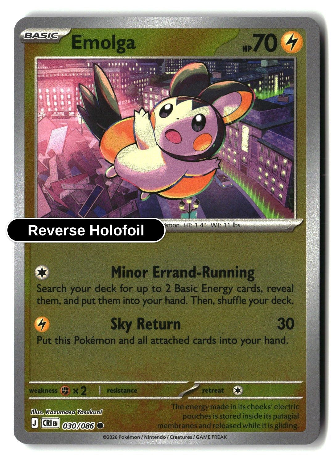 Emolga - 030/086 - [CRI - ME04: Chaos Rising] - Reverse Holofoil