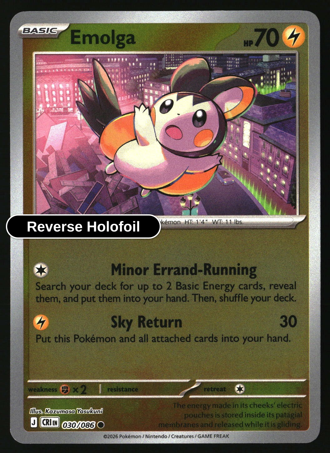 Emolga - 030/086 - [CRI - ME04: Chaos Rising] - Reverse Holofoil