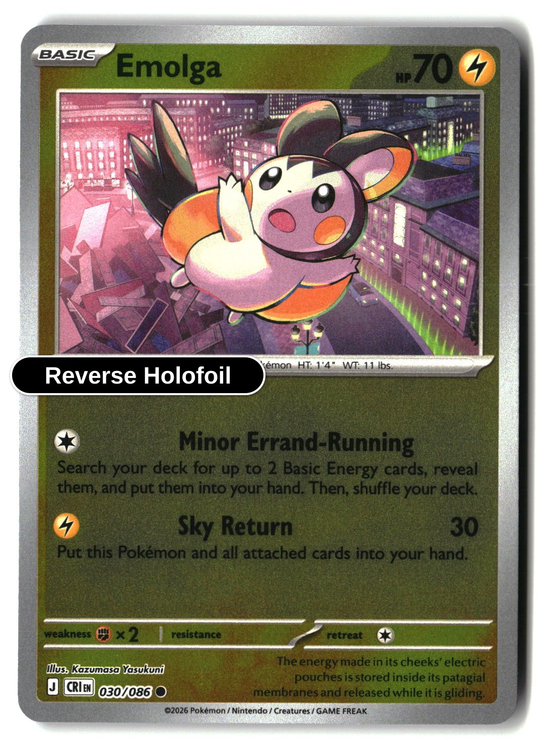 Emolga - 030/086 - [CRI - ME04: Chaos Rising] - Reverse Holofoil