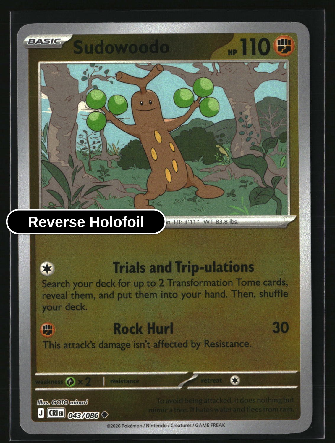 Sudowoodo - 043/086 - [CRI - ME04: Chaos Rising] - Reverse Holofoil