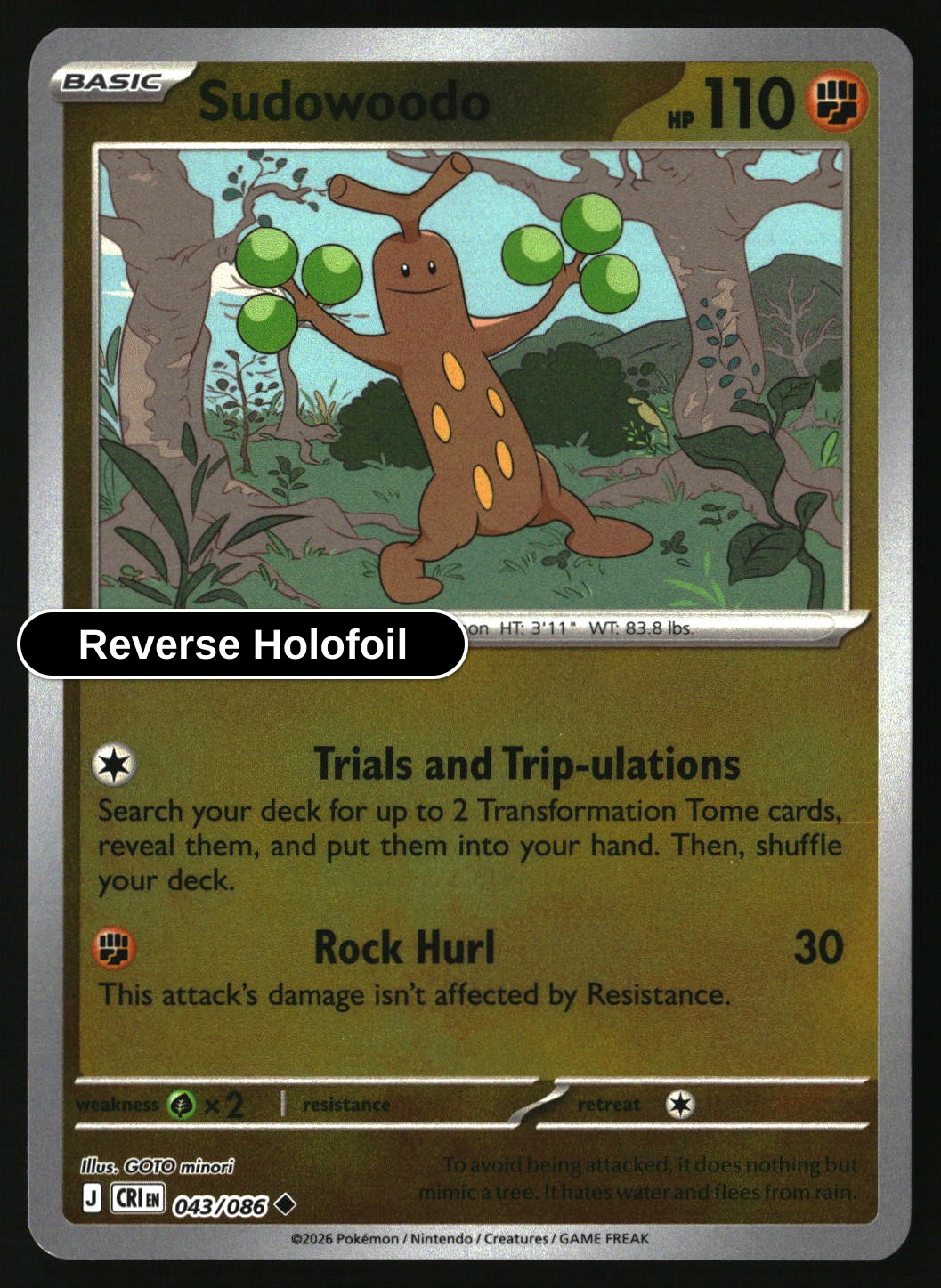 Sudowoodo - 043/086 - [CRI - ME04: Chaos Rising] - Reverse Holofoil