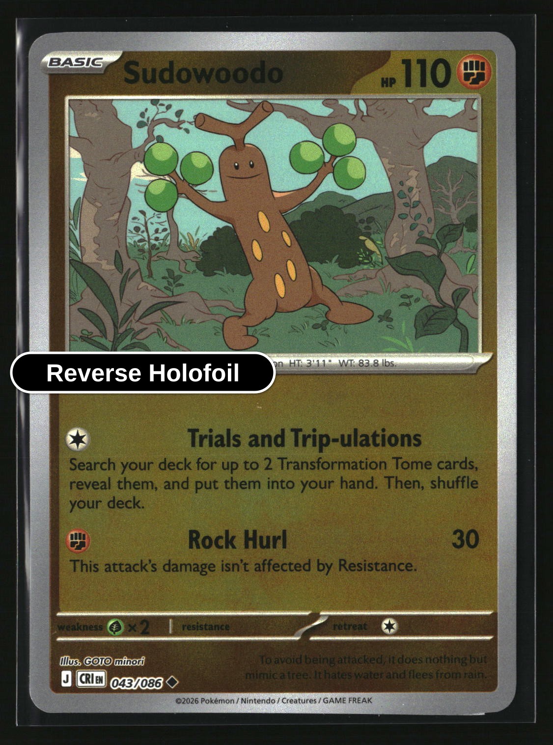 Sudowoodo - 043/086 - [CRI - ME04: Chaos Rising] - Reverse Holofoil