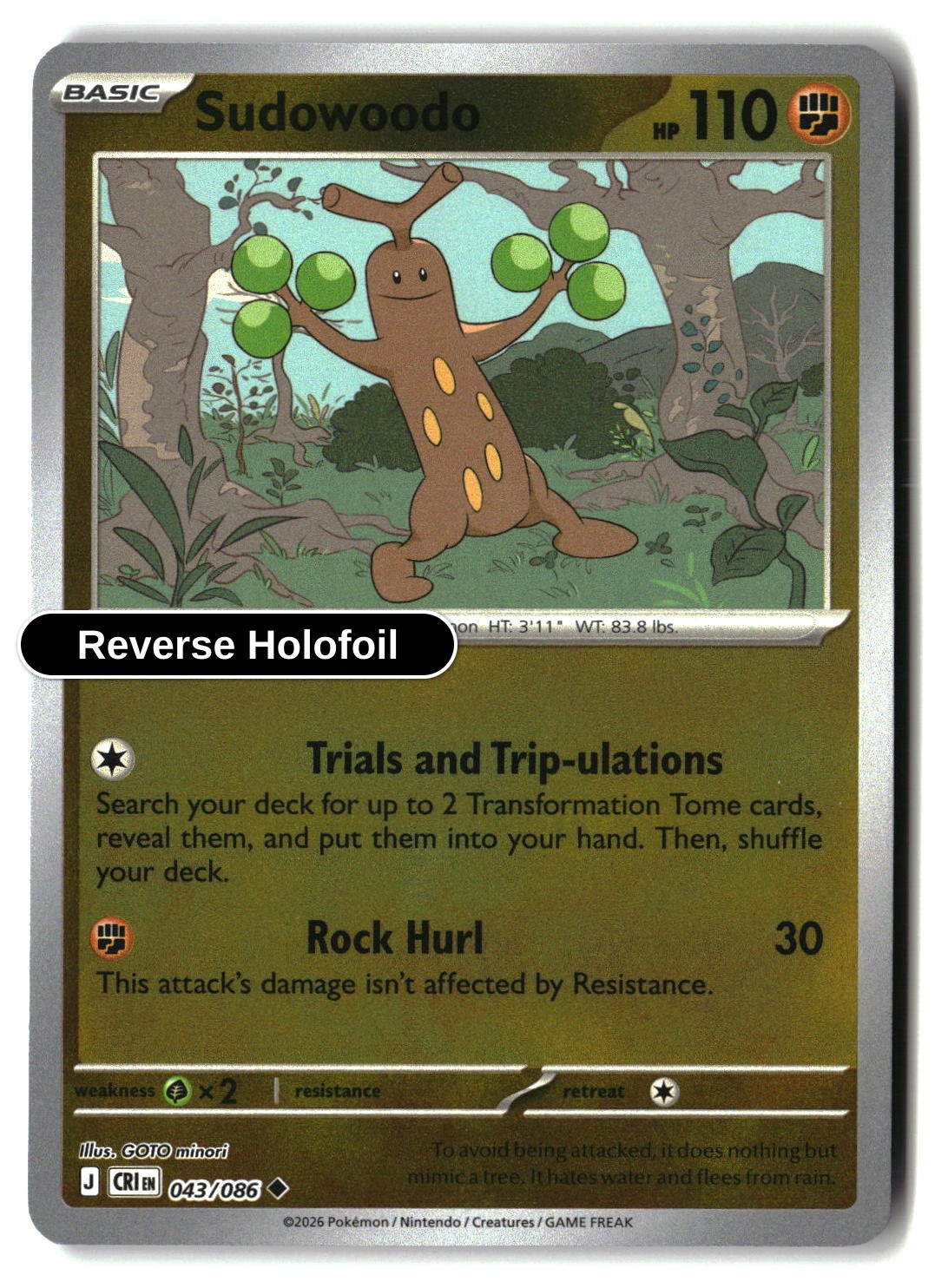 Sudowoodo - 043/086 - [CRI - ME04: Chaos Rising] - Reverse Holofoil