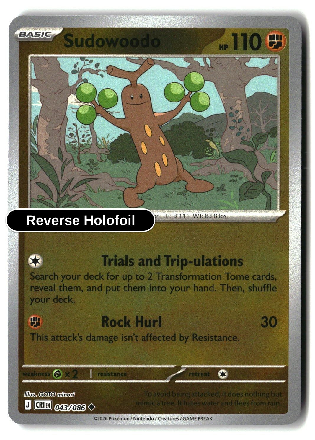 Sudowoodo - 043/086 - [CRI - ME04: Chaos Rising] - Reverse Holofoil