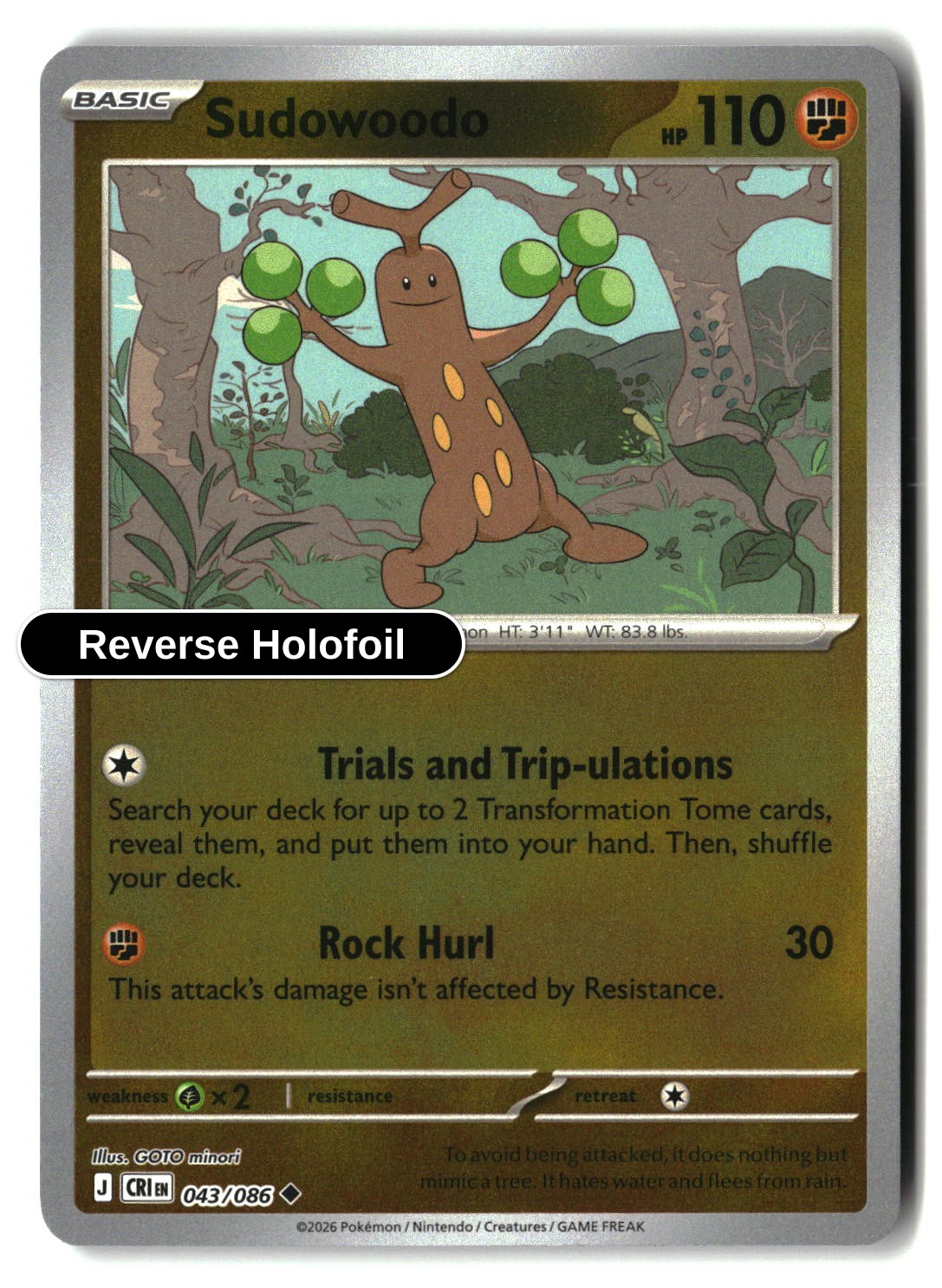 Sudowoodo - 043/086 - [CRI - ME04: Chaos Rising] - Reverse Holofoil