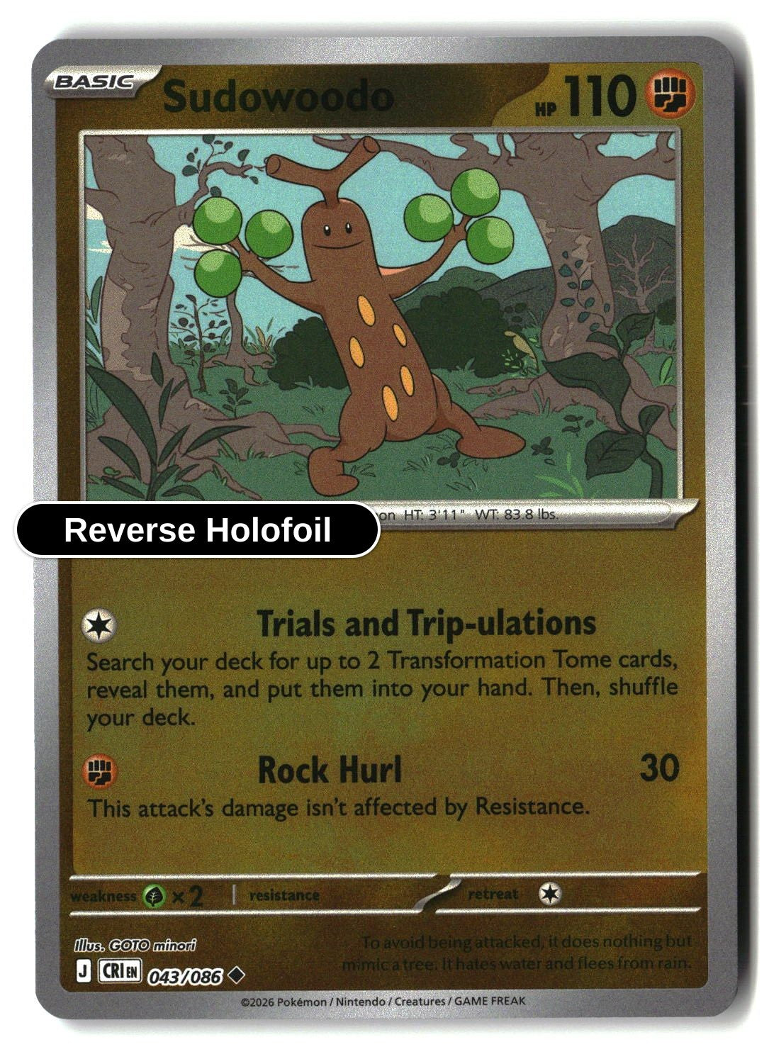 Sudowoodo - 043/086 - [CRI - ME04: Chaos Rising] - Reverse Holofoil