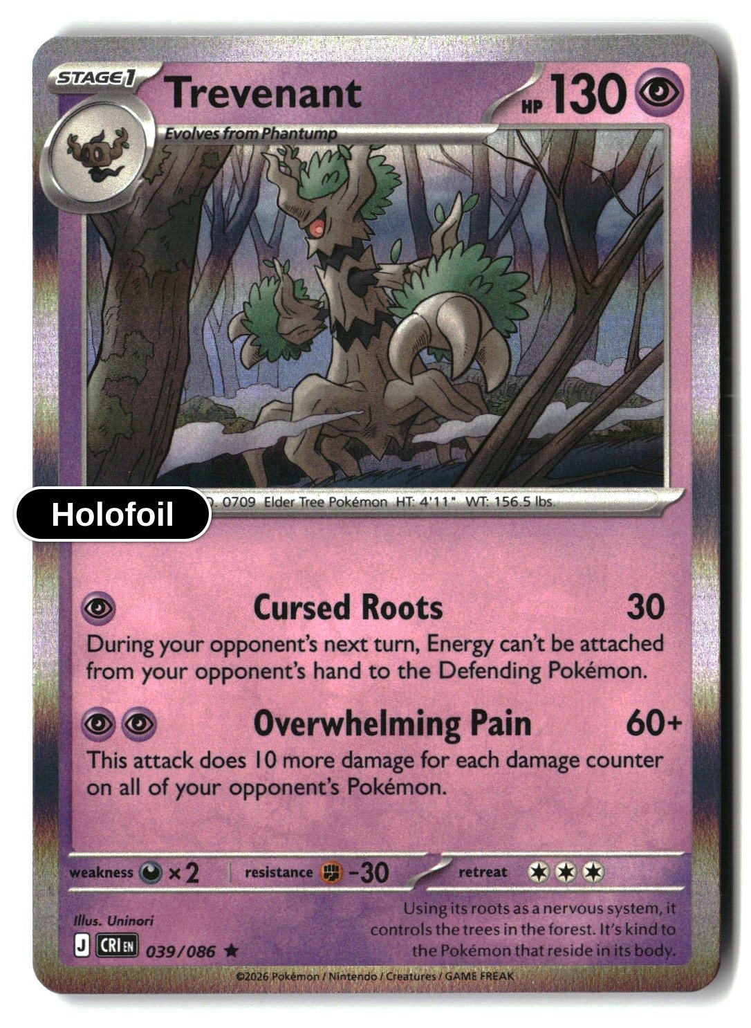 Trevenant - 039/086 - [CRI - ME04: Chaos Rising] - Holofoil