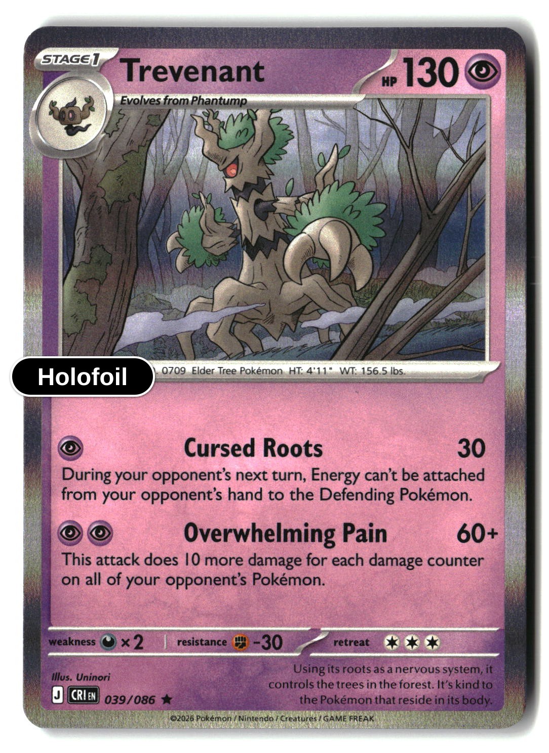 Trevenant - 039/086 - [CRI - ME04: Chaos Rising] - Holofoil
