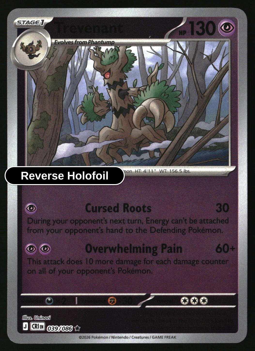 Trevenant - 039/086 - [CRI - ME04: Chaos Rising] - Reverse Holofoil