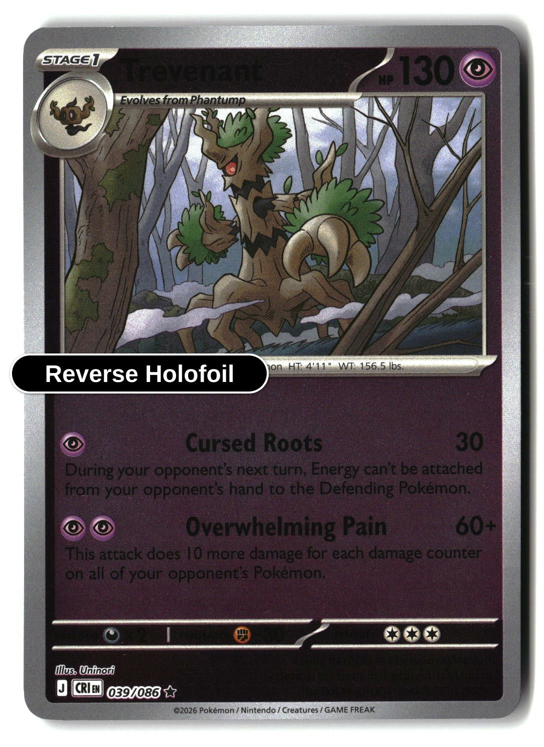 Trevenant - 039/086 - [CRI - ME04: Chaos Rising] - Reverse Holofoil