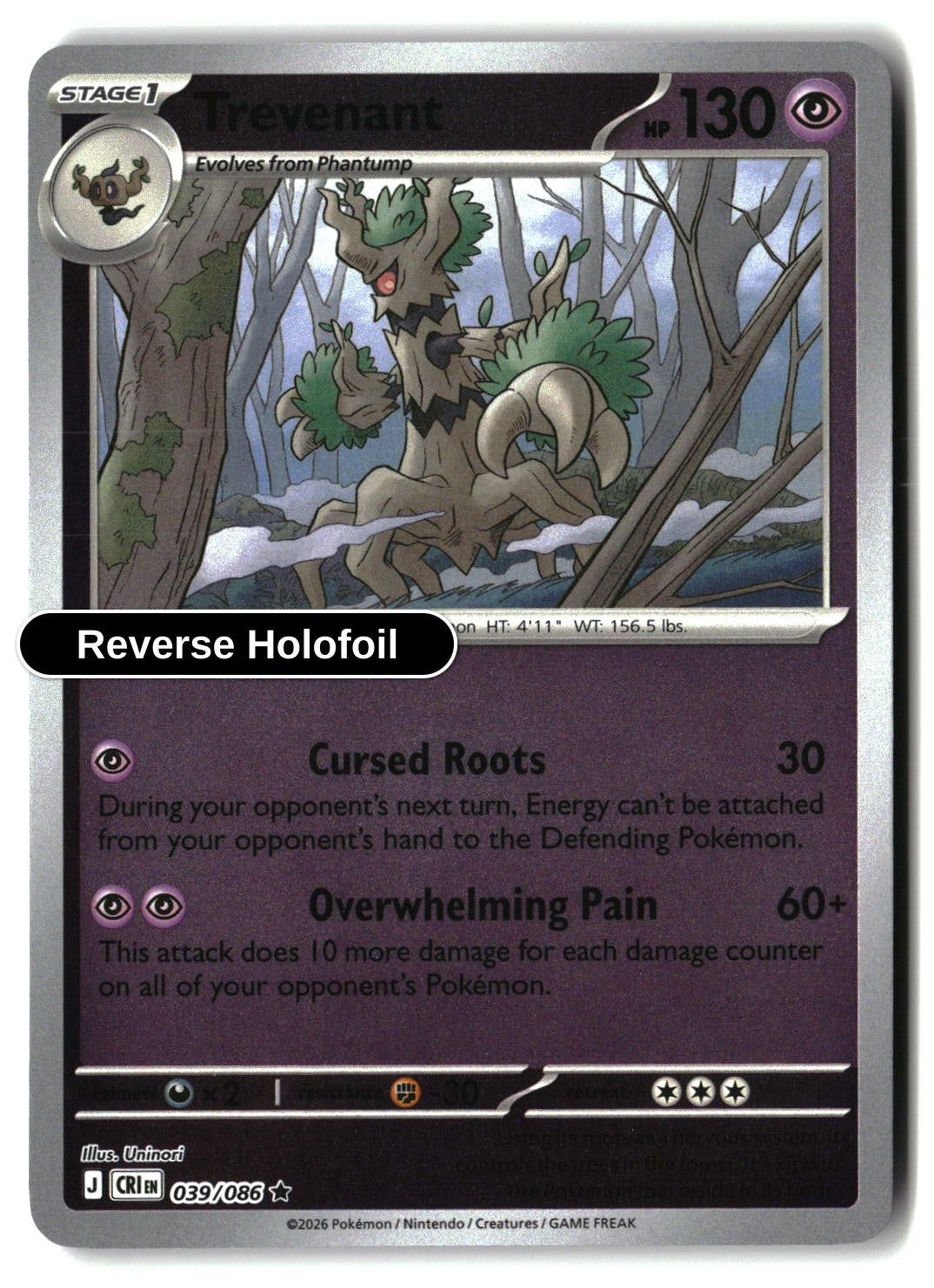 Trevenant - 039/086 - [CRI - ME04: Chaos Rising] - Reverse Holofoil