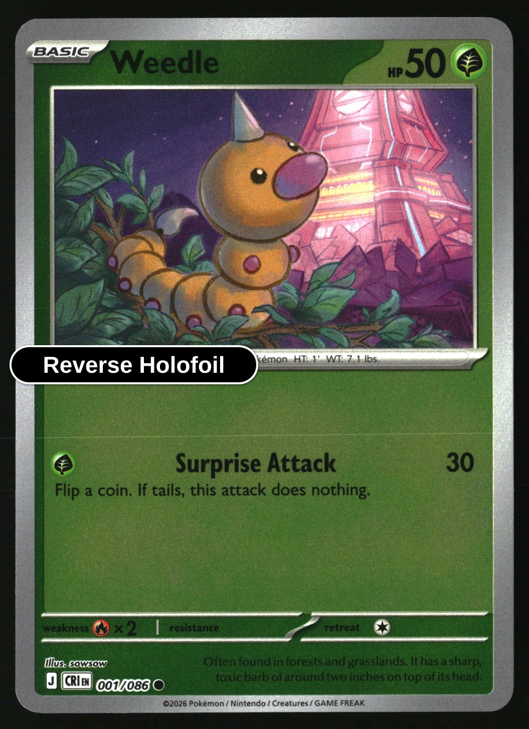 Weedle - 001/086 - [CRI - ME04: Chaos Rising] - Reverse Holofoil