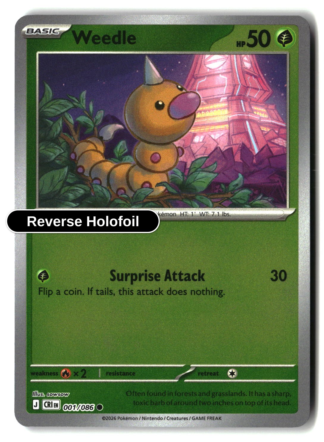 Weedle - 001/086 - [CRI - ME04: Chaos Rising] - Reverse Holofoil