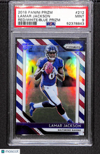 Load image into Gallery viewer, Lamar Jackson 2018 Panini Prizm Red White Blue #212 PSA 9
