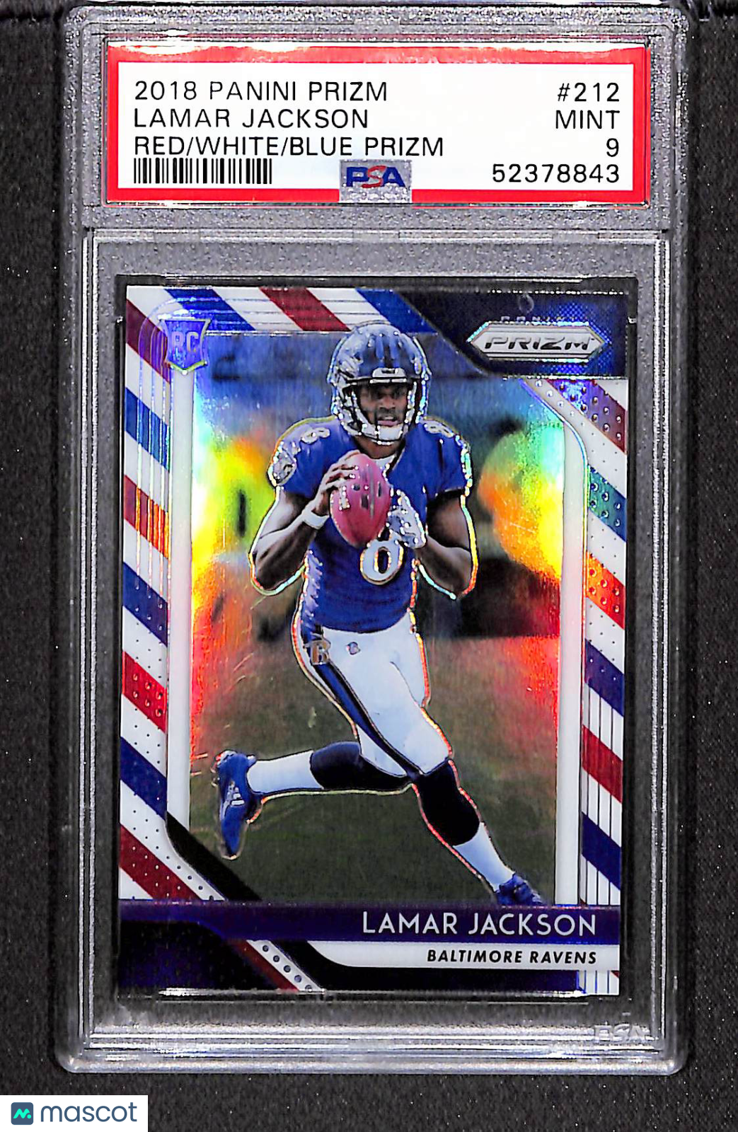 Lamar Jackson 2018 Panini Prizm Red White Blue #212 PSA 9