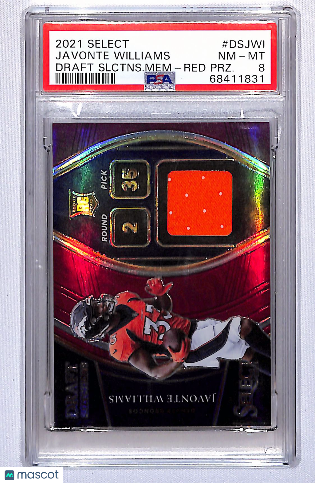 Javonte Williams 2021 Select Draft Selections Memorabilia Red Prizm #DSJWI PSA 8