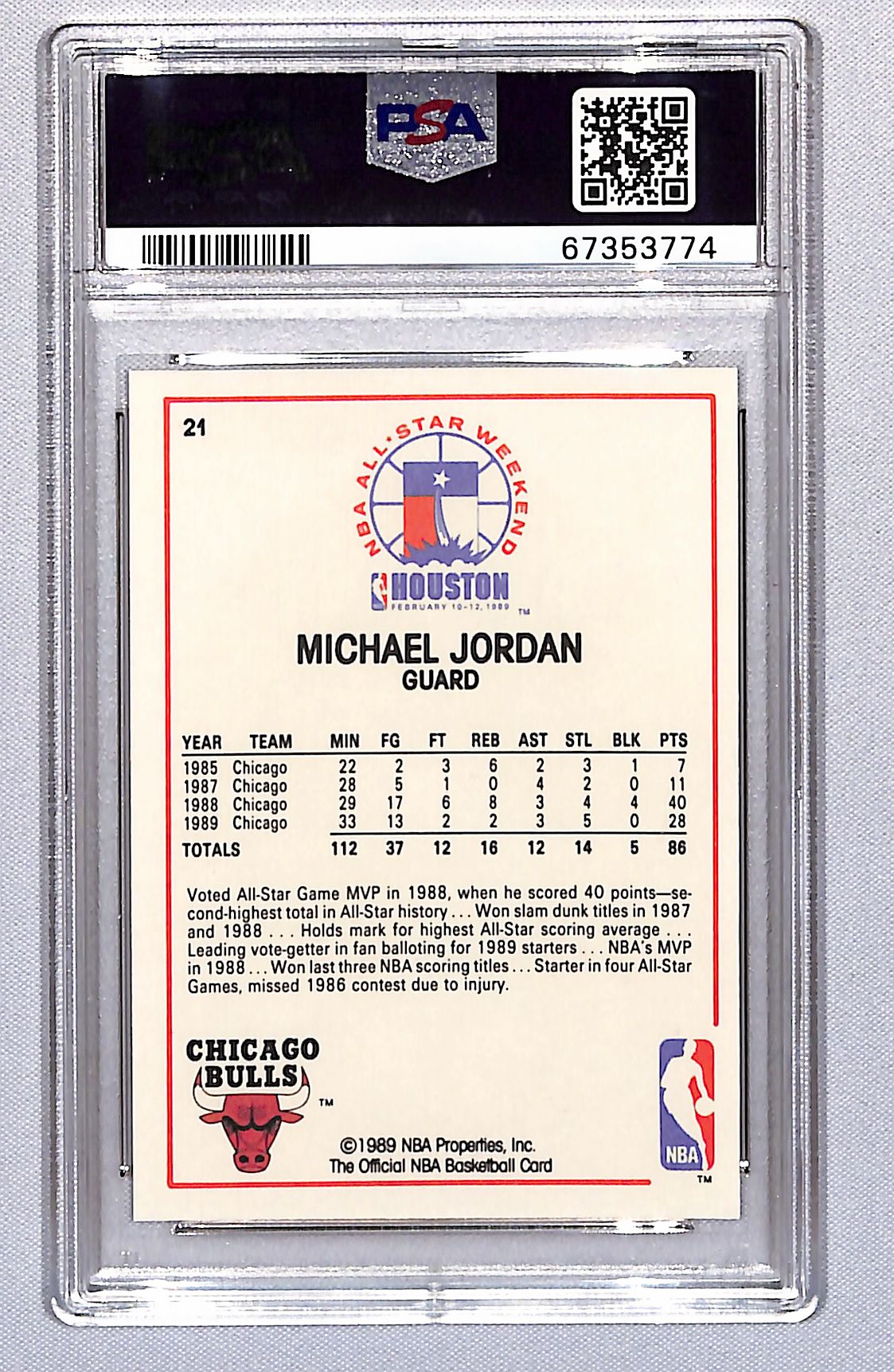 Michael Jordan 1989 Hoops All Star #21 PSA 9