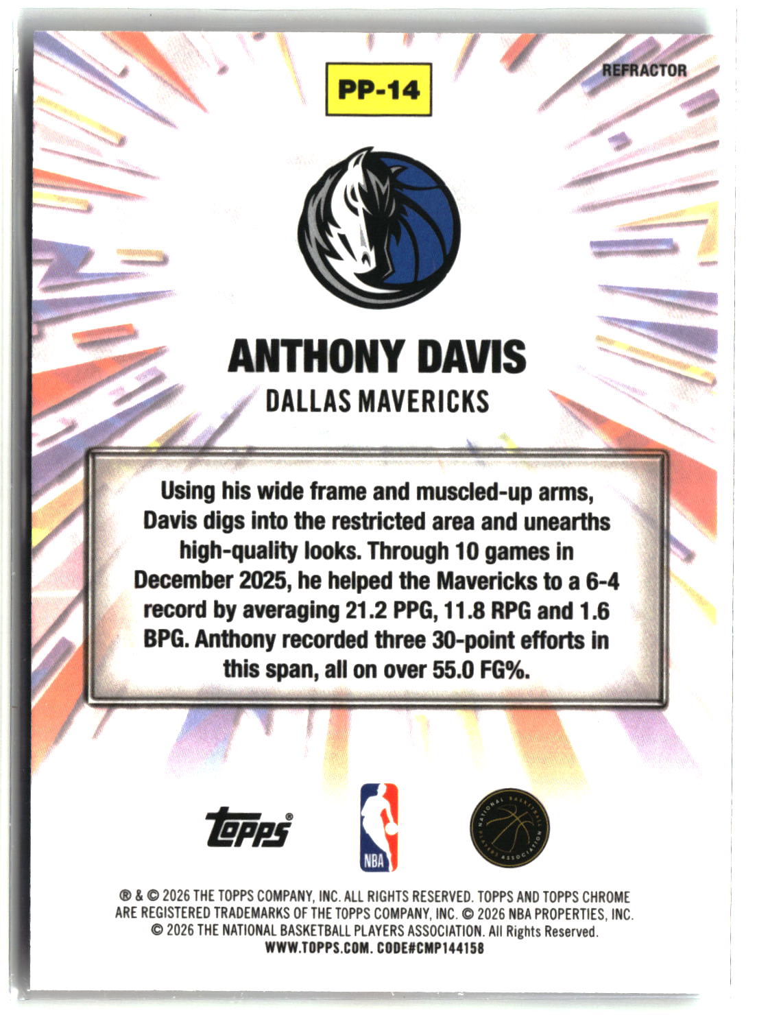 Anthony Davis 2025-26 Topps Chrome Update Power Players Refractor #PP-14