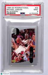 Michael Jordan 1998 Upper Deck International MJ Stickers #35 PSA 9