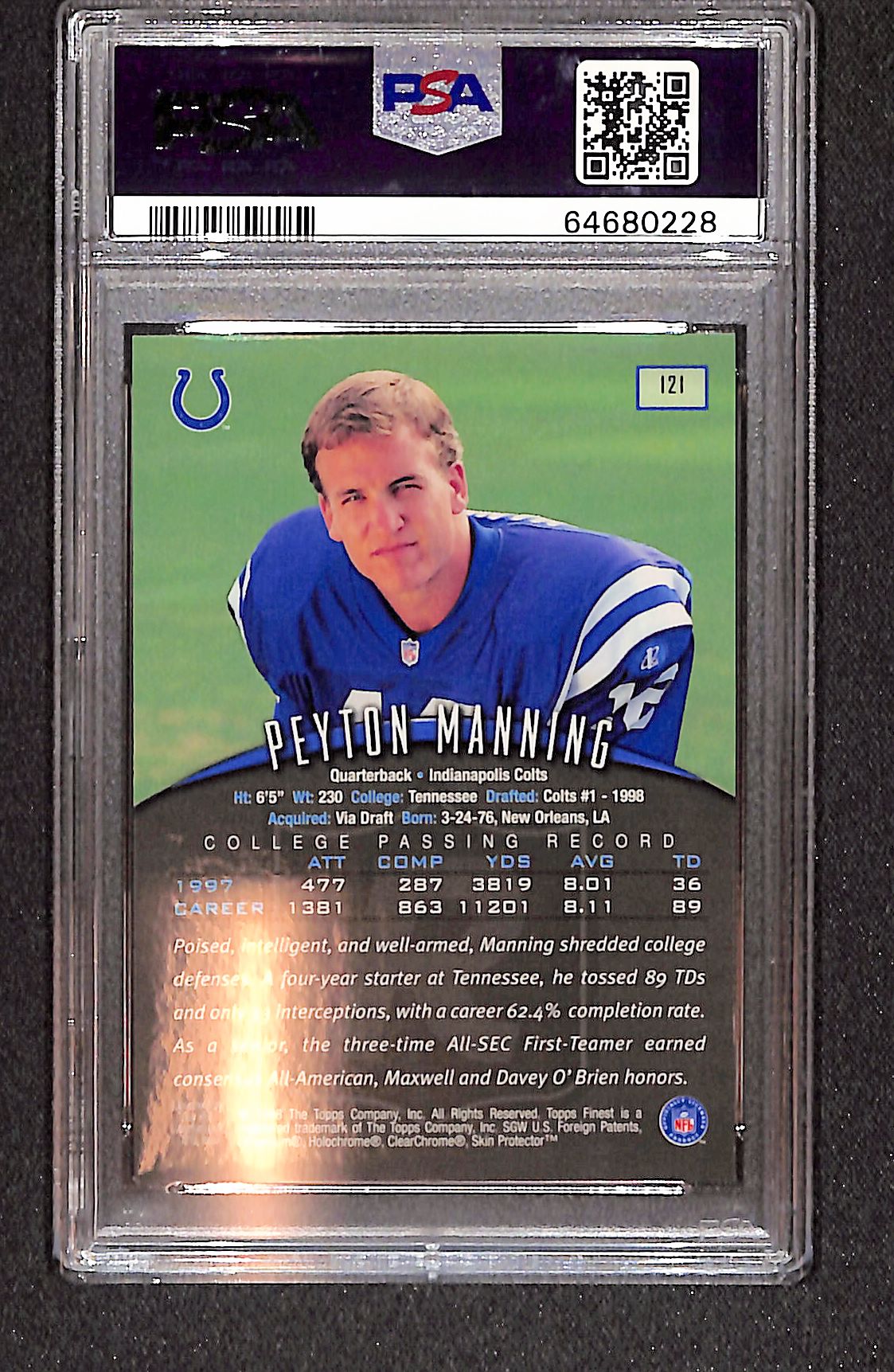 Peyton Manning 1998 Finest #121 PSA 9