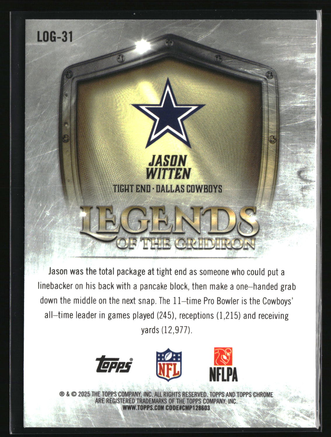 Jason Witten 2025 Topps Chrome Legends of the Gridiron #LOG-31