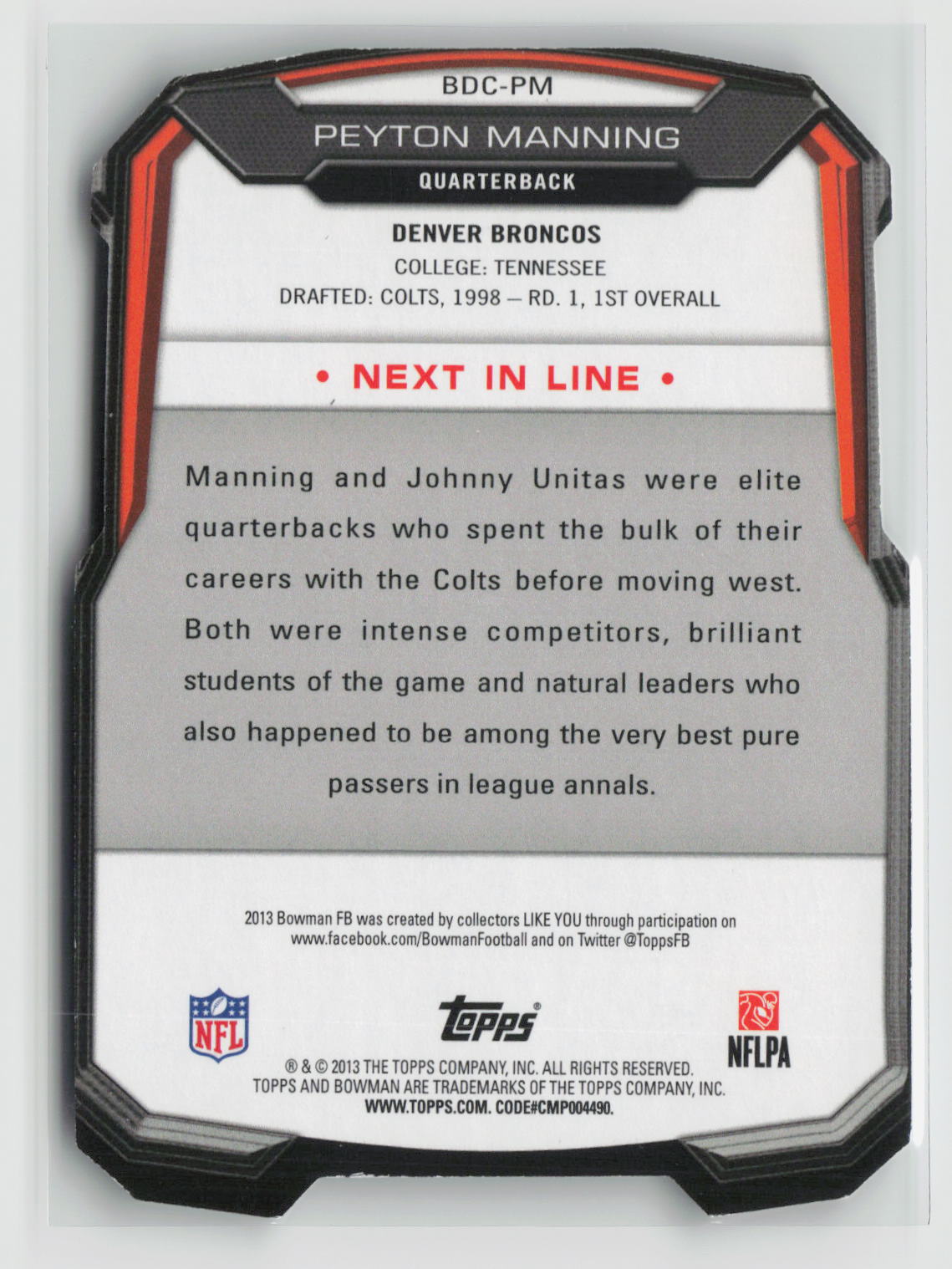 Peyton Manning 2013 Bowman Die Cut #BDC-PM