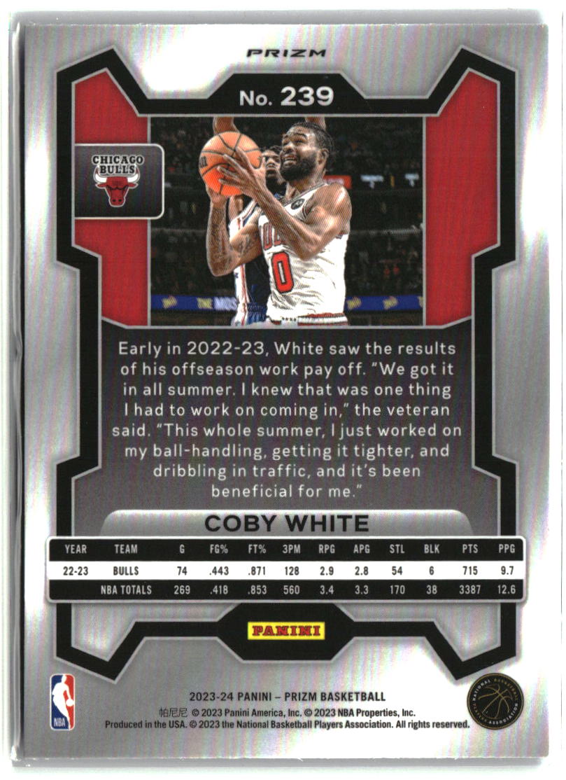 Coby White 2023-24 Panini Prizm Prizms Blue Wave #239