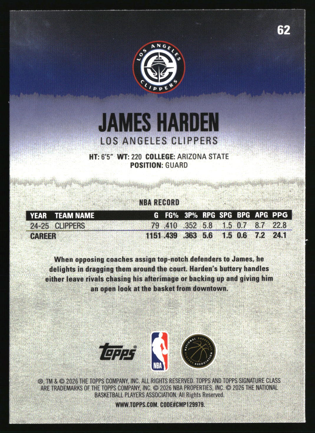 James Harden 2025-26 Topps Signature Class #62