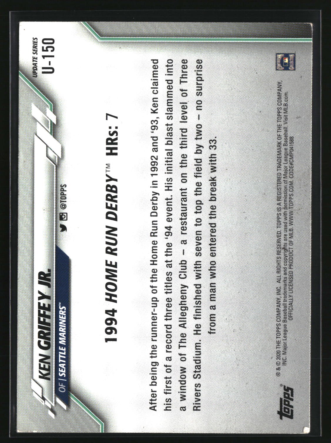 Ken Griffey Jr. 2020 Topps Update #U-150